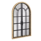 Kate & Laurel All Things Decor 26"x42" Boldmere Wood/Metal Arch Windowpane Mirror Natural: Transitional Farmhouse Design