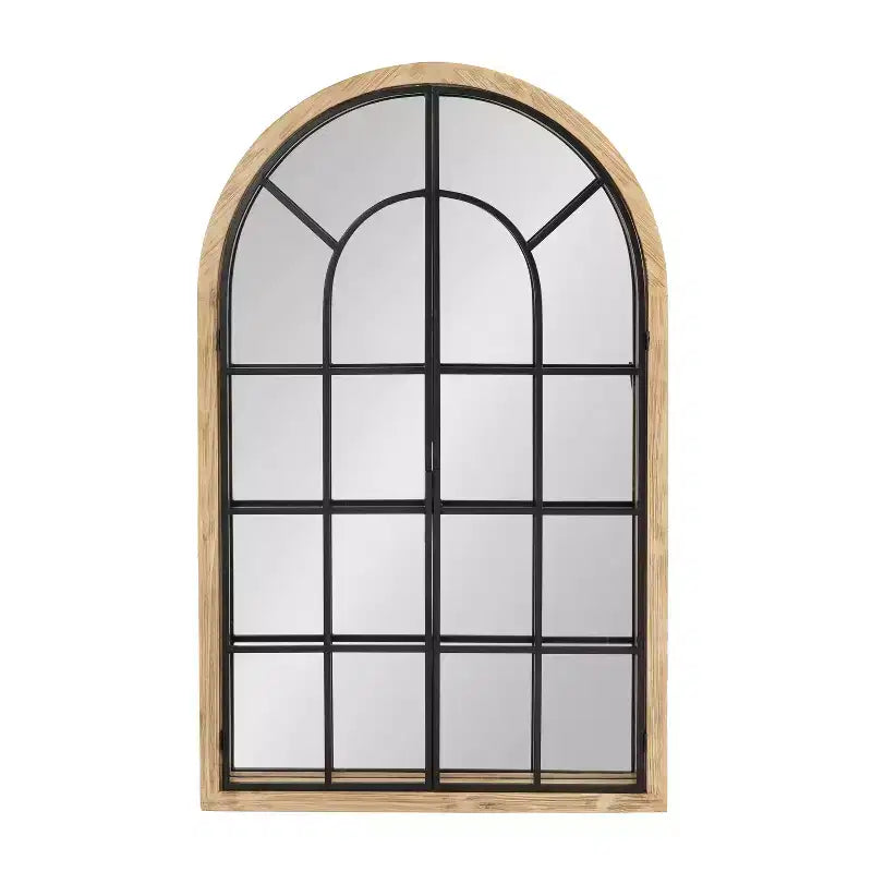 Specchio da parete a forma di arco con telaio in legno e metallo, 66x107 cm