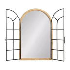 Specchio da parete a forma di arco con telaio in legno e metallo, 66x107 cm