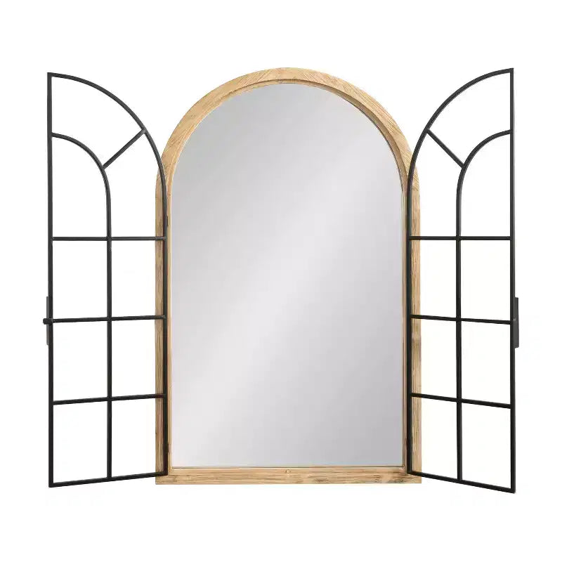 Specchio da parete a forma di arco con telaio in legno e metallo, 66x107 cm