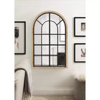 Specchio da parete a forma di arco con telaio in legno e metallo, 66x107 cm