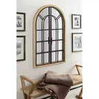 Specchio da parete a forma di arco con telaio in legno e metallo, 66x107 cm