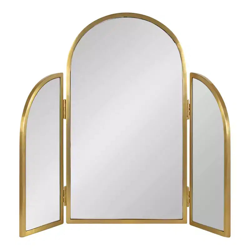 Specchio a muro a tre ante ad arco - Oro spazzolato, 27.5" x 27.5"