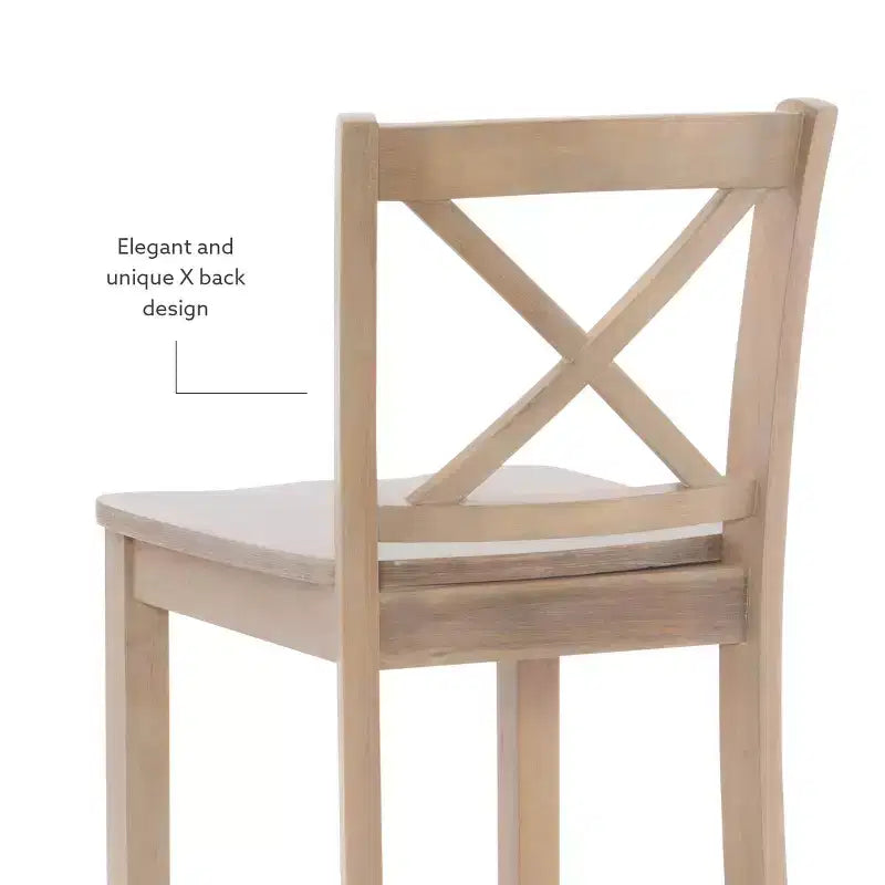 Sgabello da bancone X-Back in finitura Grigio – Legno massiccio di Hevea, altezza seduta 61 cm