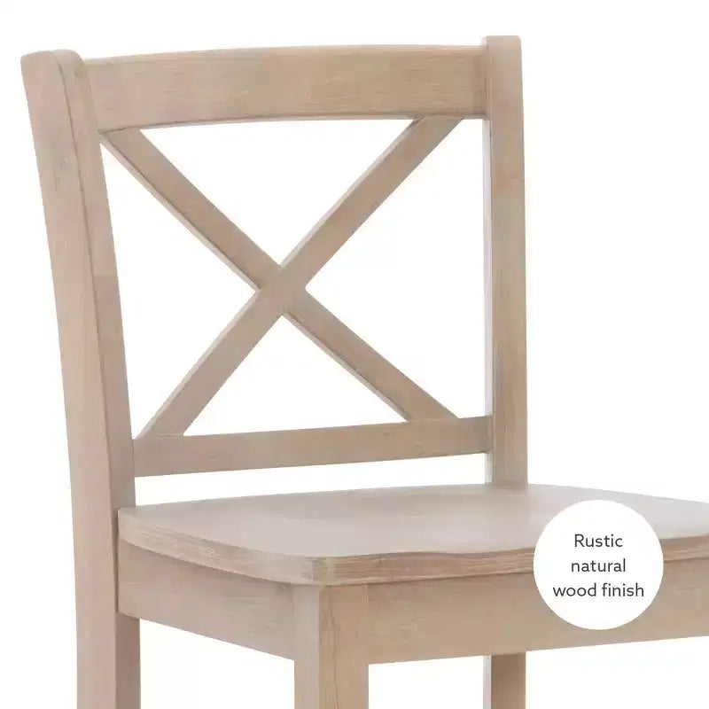Sgabello da bancone X-Back in finitura Grigio – Legno massiccio di Hevea, altezza seduta 61 cm