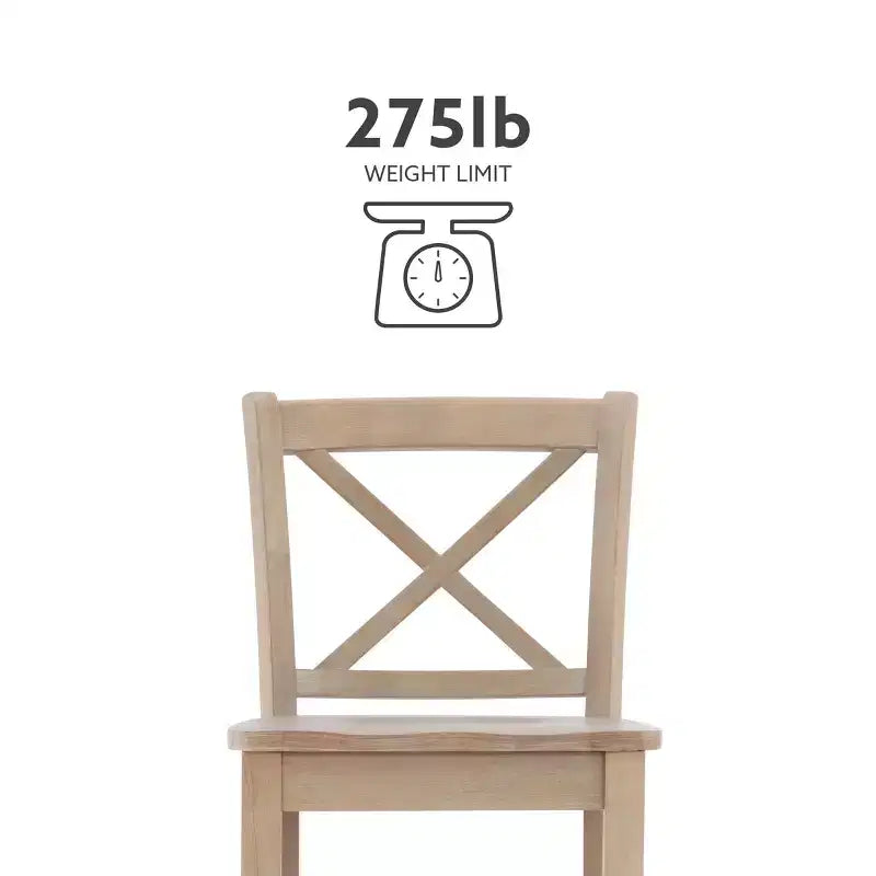 Sgabello da bancone X-Back in finitura Grigio – Legno massiccio di Hevea, altezza seduta 61 cm