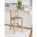 Sgabello da bancone X-Back in finitura Grigio – Legno massiccio di Hevea, altezza seduta 61 cm