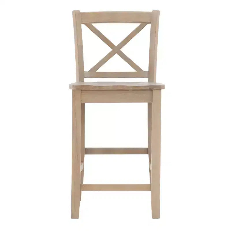 Sgabello da bancone X-Back in finitura Grigio – Legno massiccio di Hevea, altezza seduta 61 cm