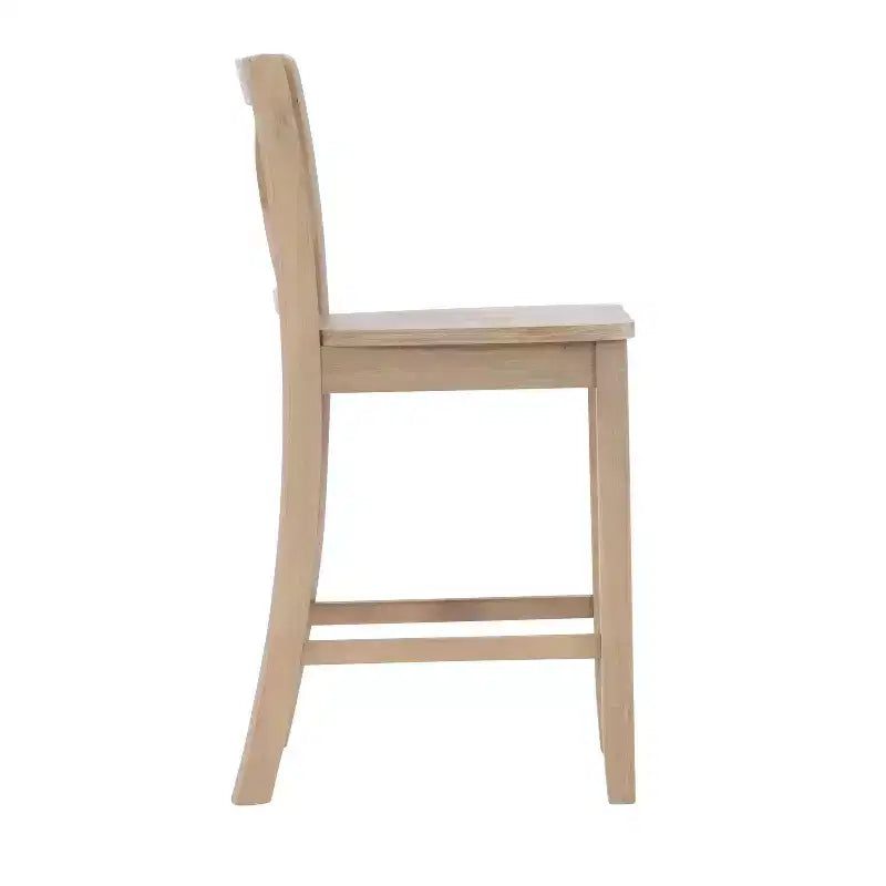 Sgabello da bancone X-Back in finitura Grigio – Legno massiccio di Hevea, altezza seduta 61 cm