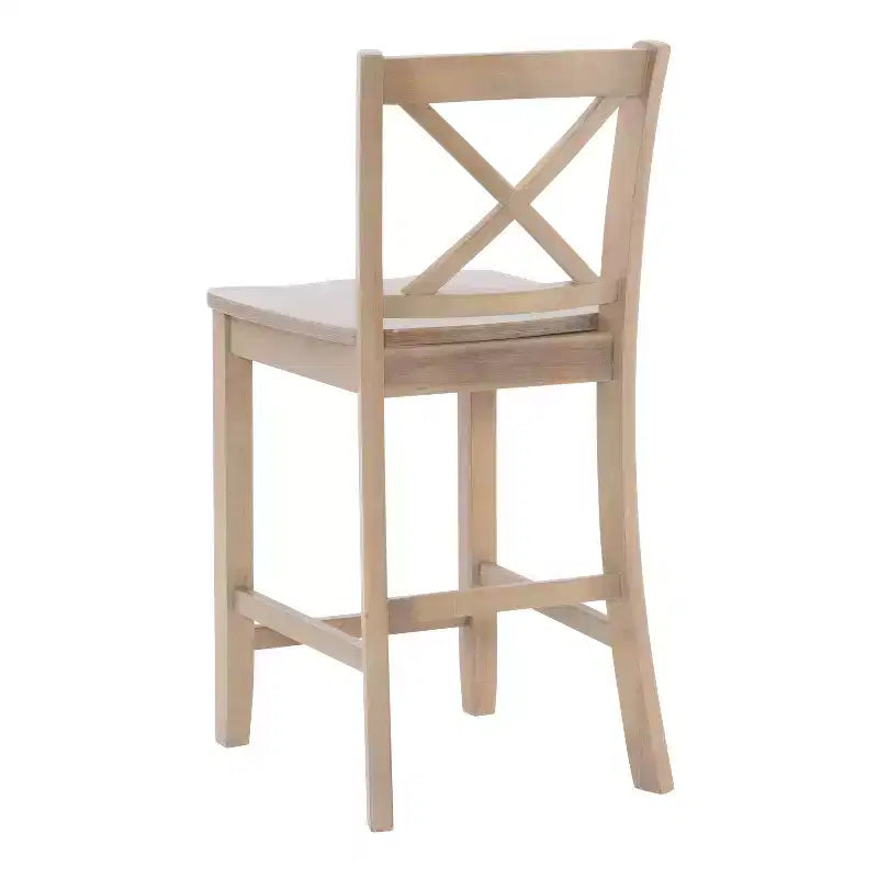 Sgabello da bancone X-Back in finitura Grigio – Legno massiccio di Hevea, altezza seduta 61 cm