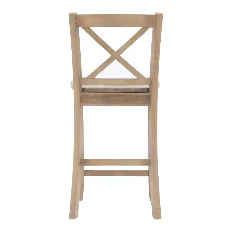 Sgabello da bancone X-Back in finitura Grigio – Legno massiccio di Hevea, altezza seduta 61 cm