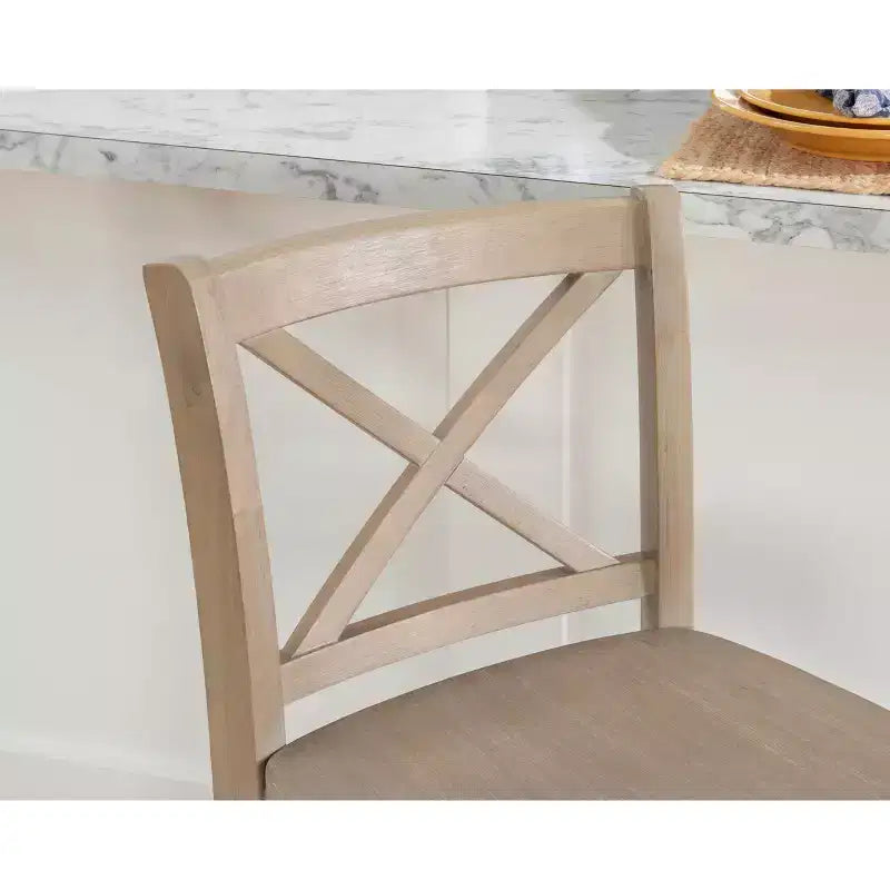 Sgabello da bancone X-Back in finitura Grigio – Legno massiccio di Hevea, altezza seduta 61 cm