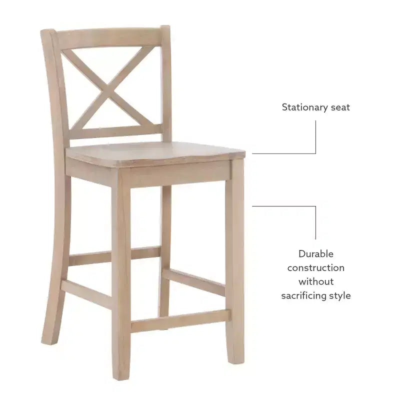 Sgabello da bancone X-Back in finitura Grigio – Legno massiccio di Hevea, altezza seduta 61 cm