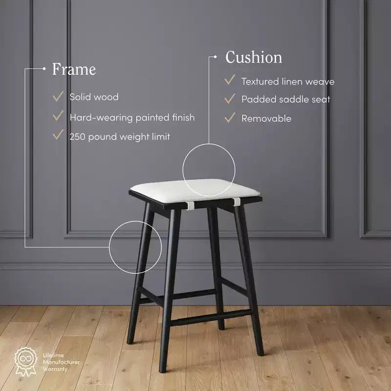 Sgabello da Bar con Rivestimento in Lino, Altezza Contatore – Struttura in Legno, Alto 63 cm