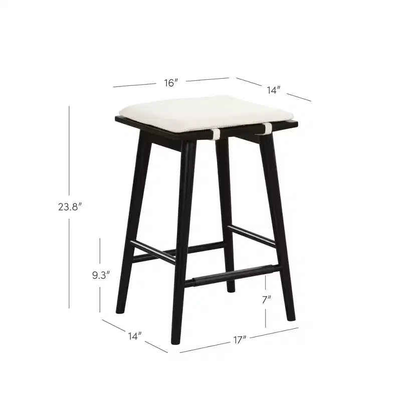 Sgabello da Bar con Rivestimento in Lino, Altezza Contatore – Struttura in Legno, Alto 63 cm