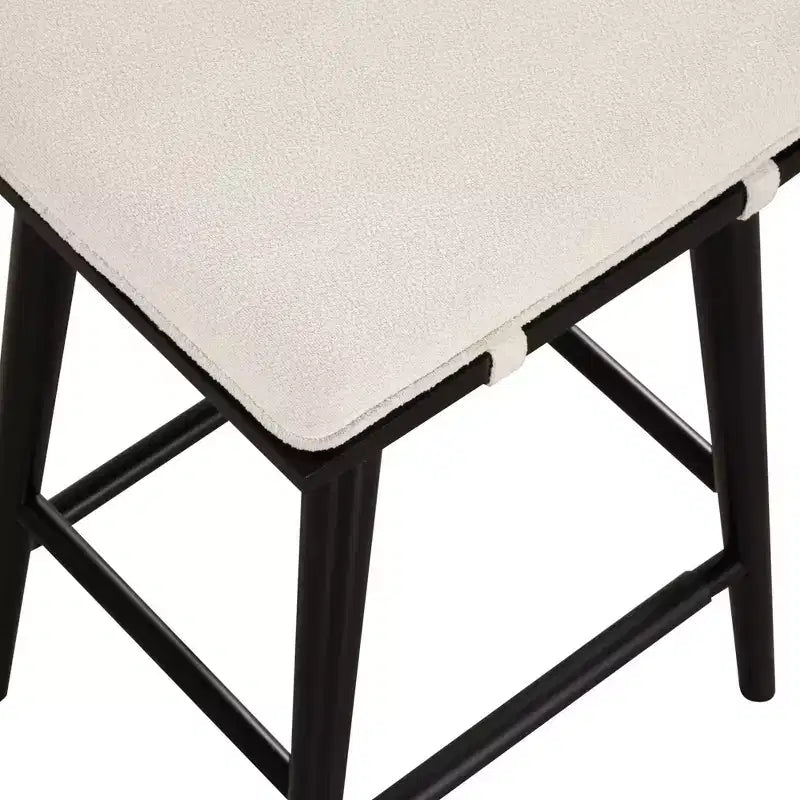 Sgabello da Bar con Rivestimento in Lino, Altezza Contatore – Struttura in Legno, Alto 63 cm