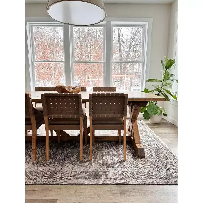 Sedia da pranzo in similpelle intrecciata – Mid-Century Modern, senza braccioli, struttura in legno