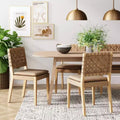 Sedia da pranzo in similpelle intrecciata – Mid-Century Modern, senza braccioli, struttura in legno