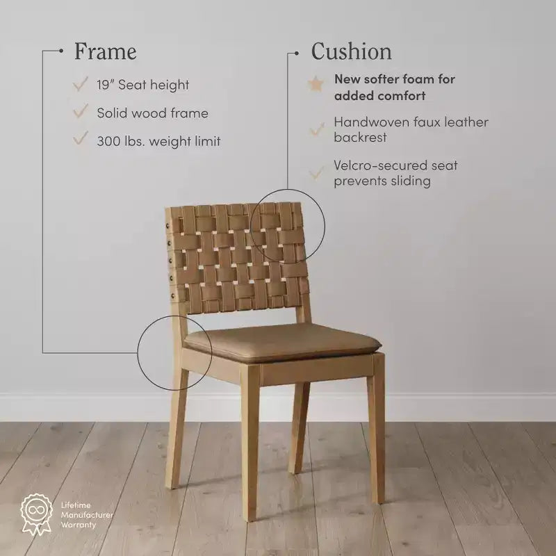 Sedia da pranzo in similpelle intrecciata – Mid-Century Modern, senza braccioli, struttura in legno