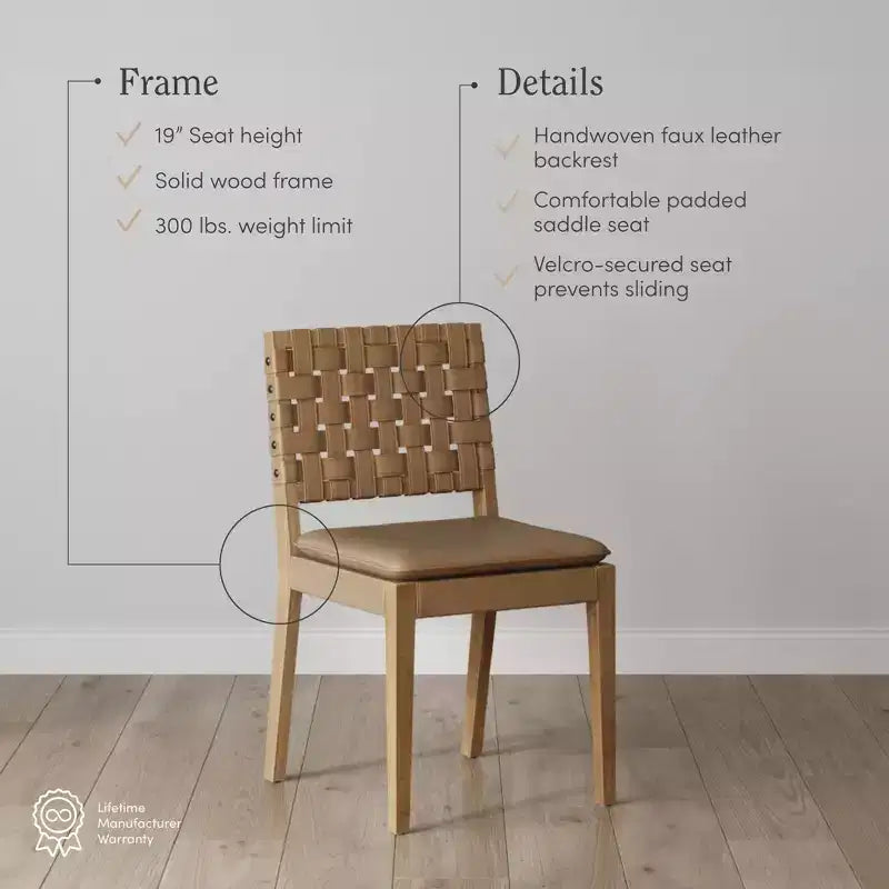 Sedia da pranzo in similpelle intrecciata – Mid-Century Modern, senza braccioli, struttura in legno