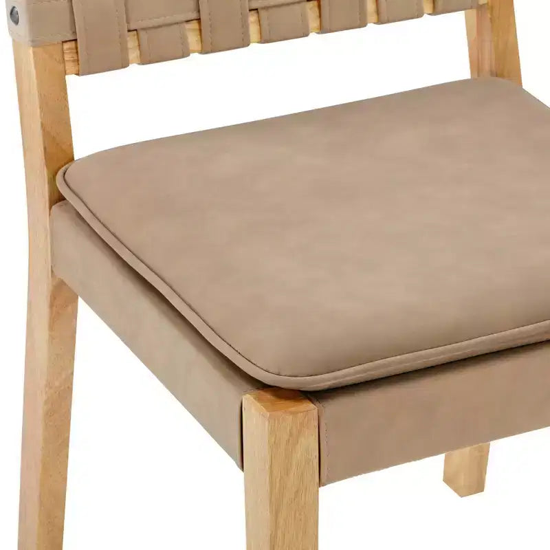 Sedia da pranzo in similpelle intrecciata – Mid-Century Modern, senza braccioli, struttura in legno
