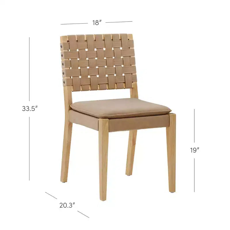 Sedia da pranzo in similpelle intrecciata – Mid-Century Modern, senza braccioli, struttura in legno
