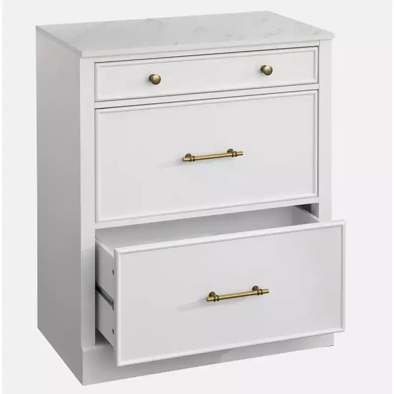 Mobiletto a 3 Cassetti con Piano in Finto Marmo – Stile Rustico, Finitura Bianca