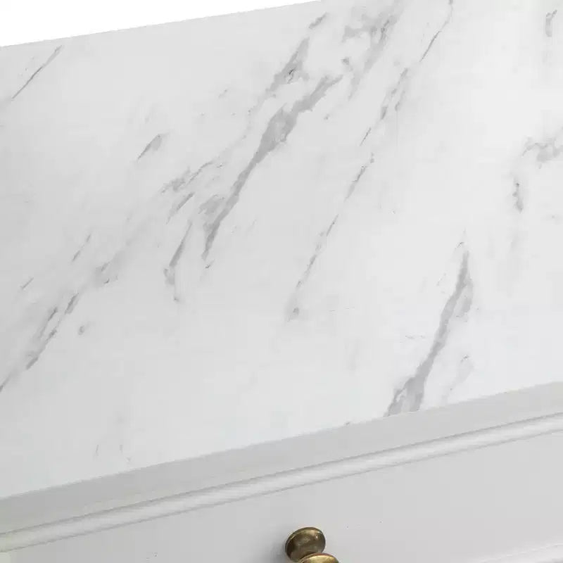 Mobiletto a 3 Cassetti con Piano in Finto Marmo – Stile Rustico, Finitura Bianca