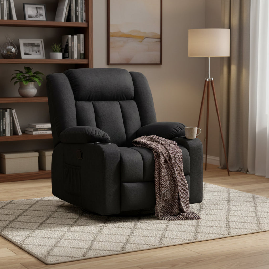 COMHOMA Massage Power Recliner Chair Heated Rocker 360 Swiveling Sofa Black