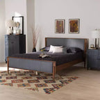 Letto a piattaforma King Size stile Mid-Century – Rivestito in tessuto, Imbottito in schiuma, Nessuna rete a molle richiesta