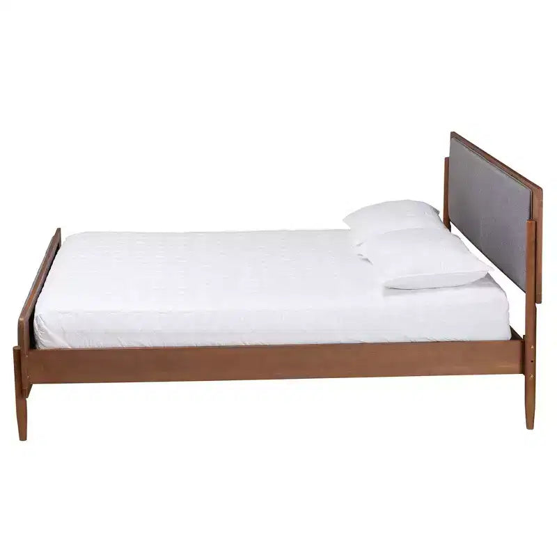 Letto a piattaforma King Size stile Mid-Century – Rivestito in tessuto, Imbottito in schiuma, Nessuna rete a molle richiesta