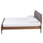 Letto a piattaforma King Size stile Mid-Century – Rivestito in tessuto, Imbottito in schiuma, Nessuna rete a molle richiesta