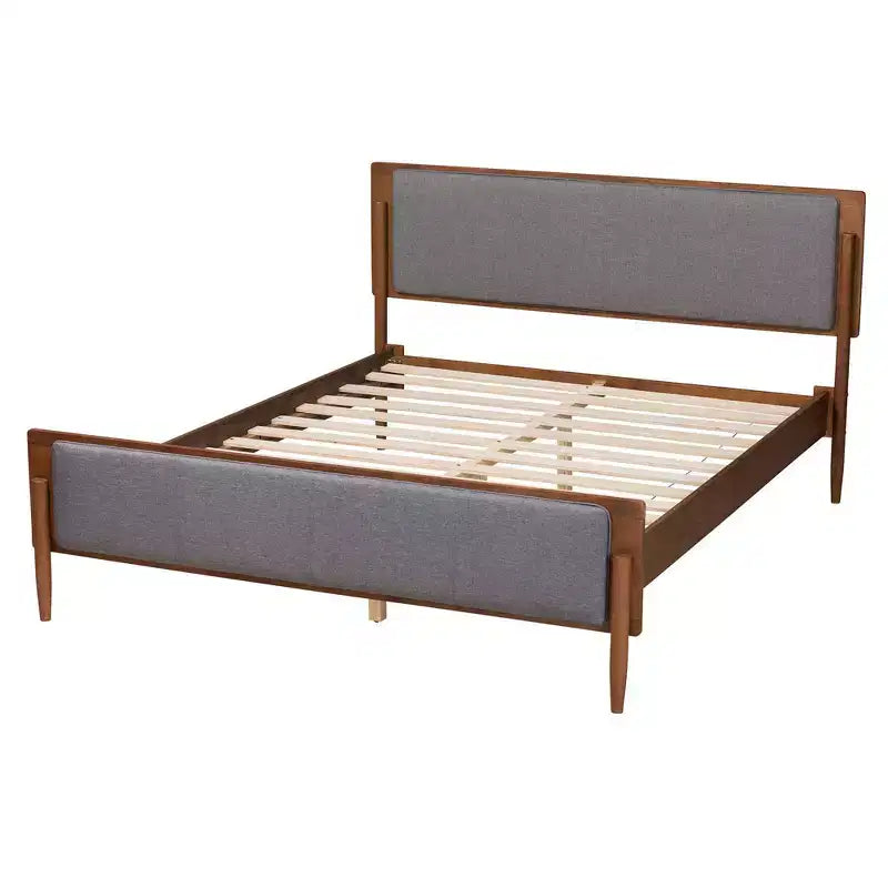 Letto a piattaforma King Size stile Mid-Century – Rivestito in tessuto, Imbottito in schiuma, Nessuna rete a molle richiesta