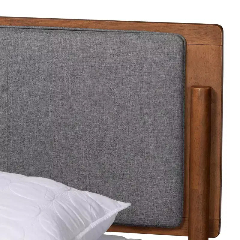 Letto a piattaforma King Size stile Mid-Century – Rivestito in tessuto, Imbottito in schiuma, Nessuna rete a molle richiesta