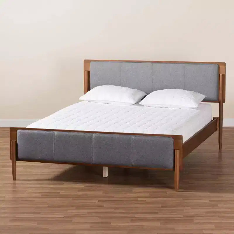 Letto a piattaforma King Size stile Mid-Century – Rivestito in tessuto, Imbottito in schiuma, Nessuna rete a molle richiesta