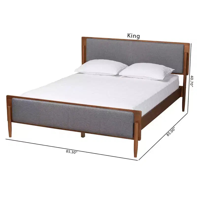 Letto a piattaforma King Size stile Mid-Century – Rivestito in tessuto, Imbottito in schiuma, Nessuna rete a molle richiesta