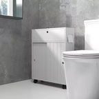 Piccolo mobile contenitore da bagno su ruote con ante scorrevoli e ripiano regolabile, bianco