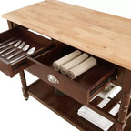 Carrello da Cucina a 3 Livelli con Cassetti in Legno da Macellaio