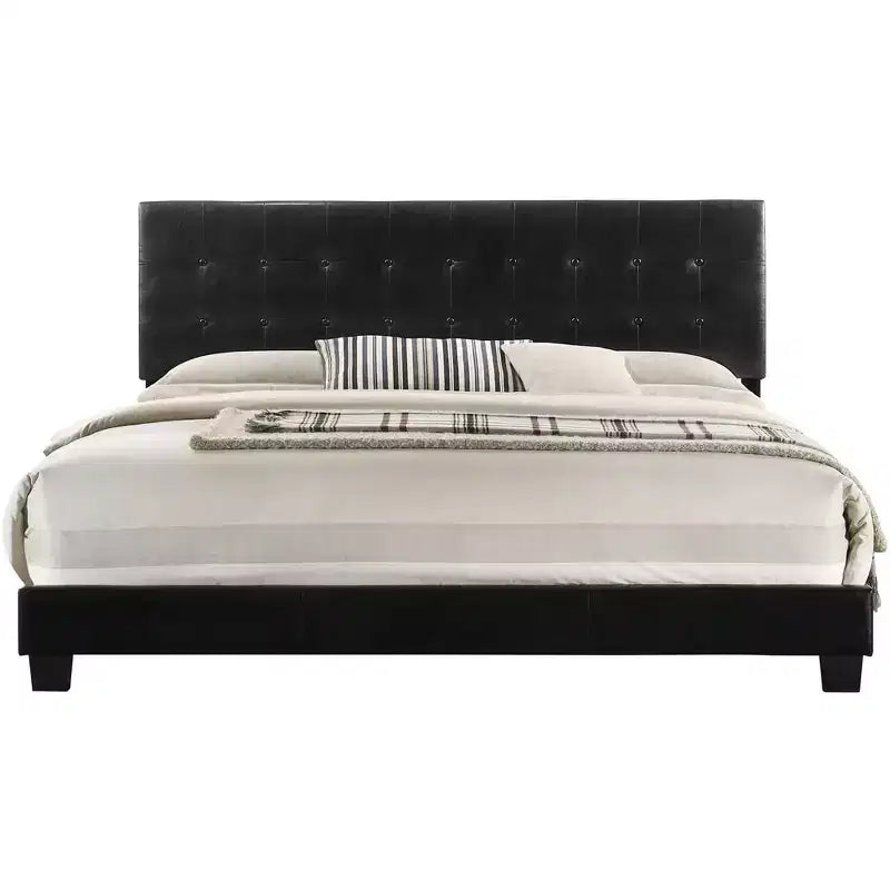 Letto king a pannelli imbottito in ecopelle grigio scuro