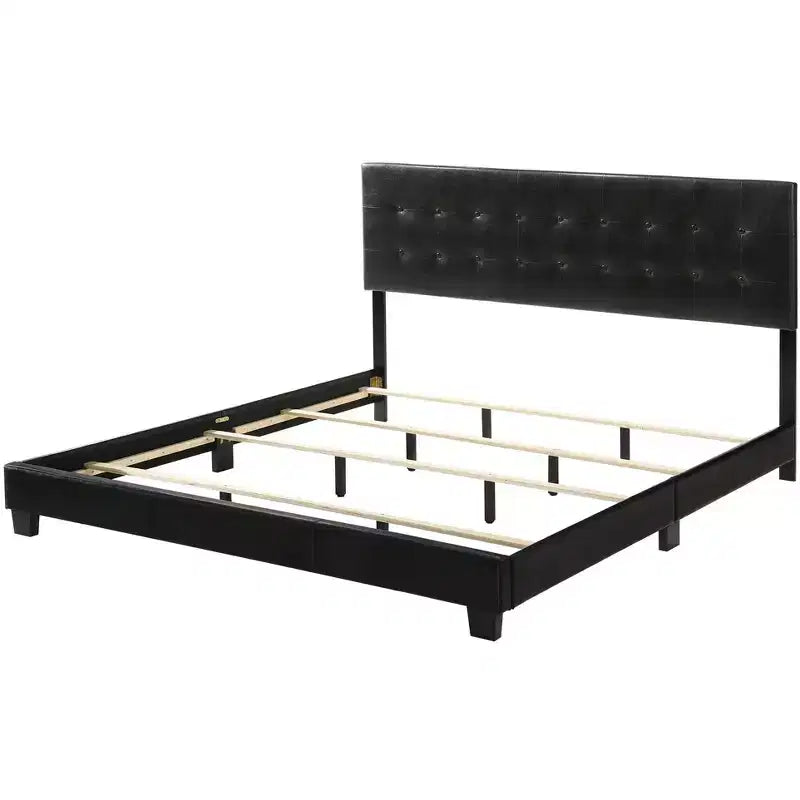 Letto king a pannelli imbottito in ecopelle grigio scuro
