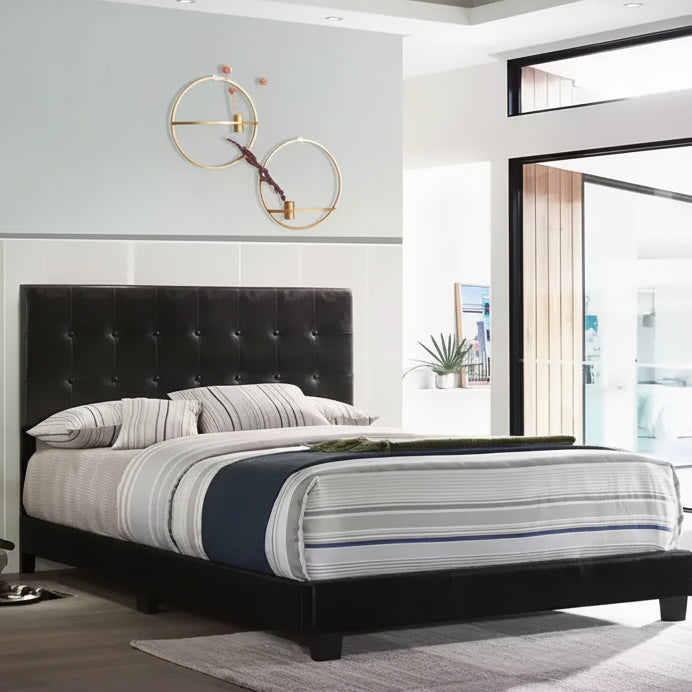 Letto king a pannelli imbottito in ecopelle grigio scuro