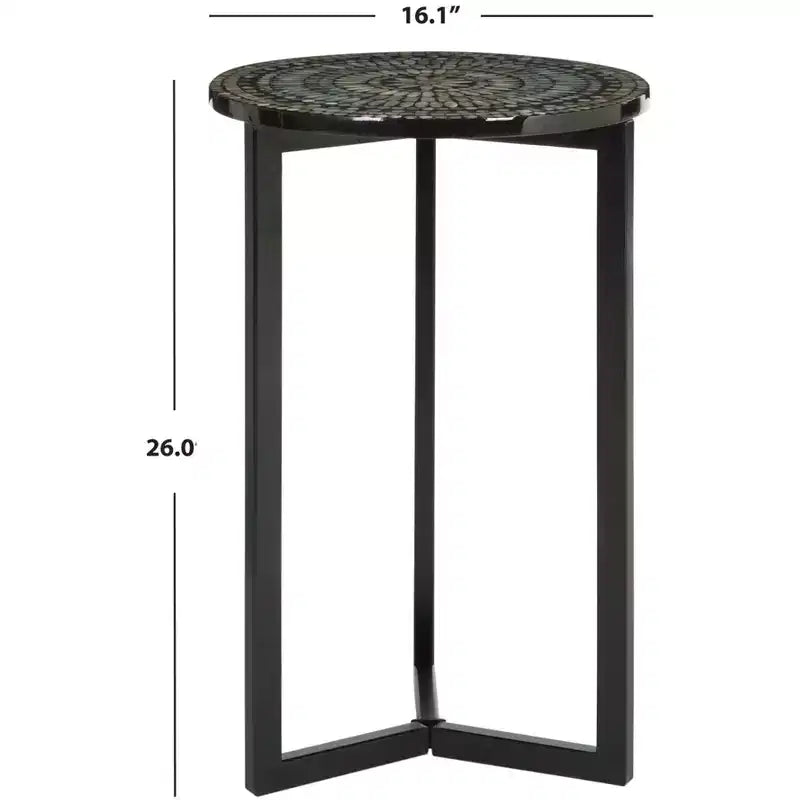 Tavolino rotondo d'appoggio con base geometrica in metallo