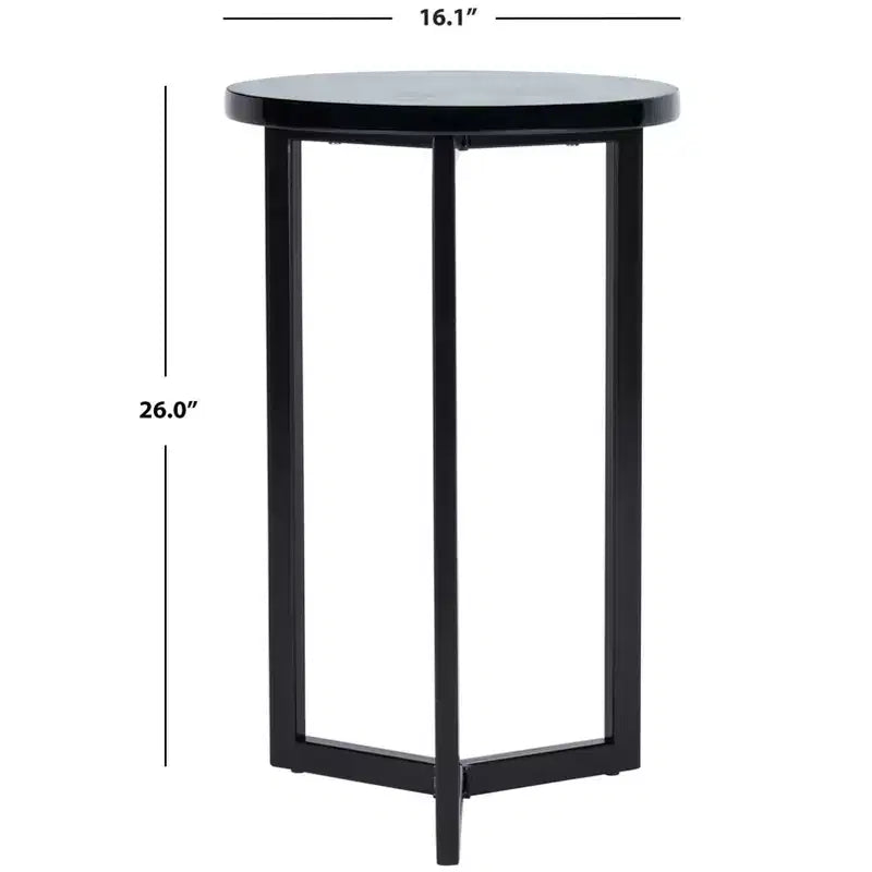 Tavolino rotondo d'appoggio con base geometrica in metallo