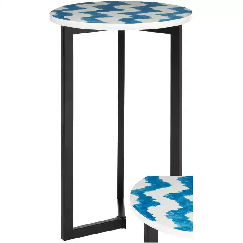 Tavolino rotondo d'appoggio con base geometrica in metallo