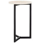 Tavolino laterale decorativo rotondo con base geometrica in metallo