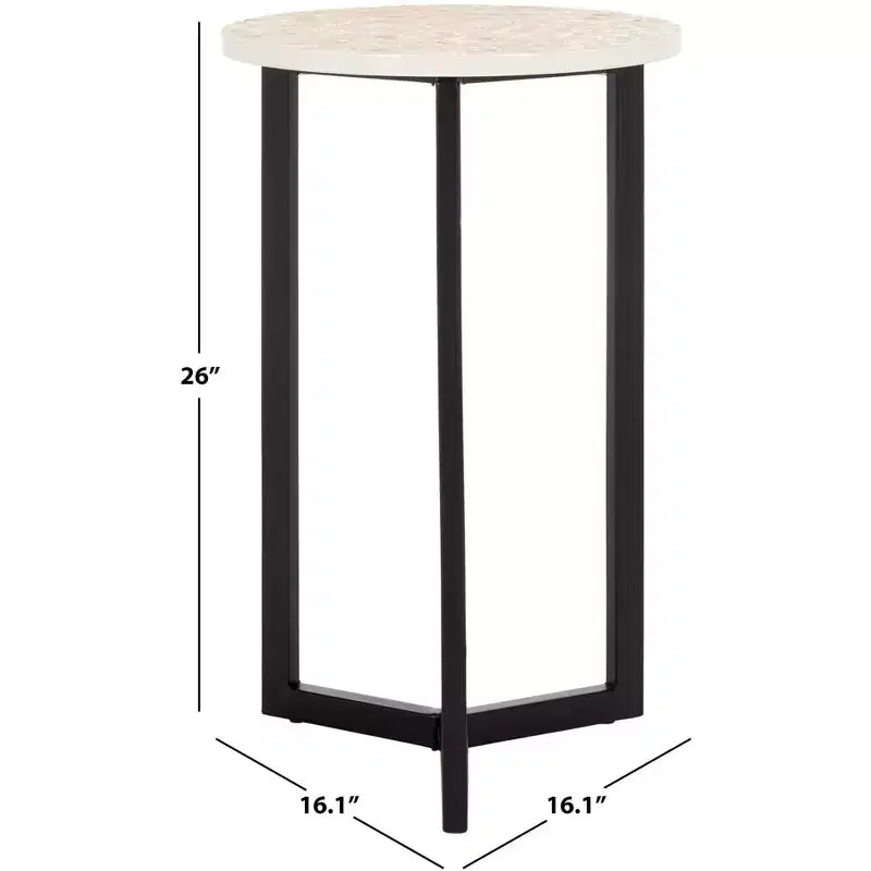 Tavolino rotondo d'appoggio con base geometrica in metallo