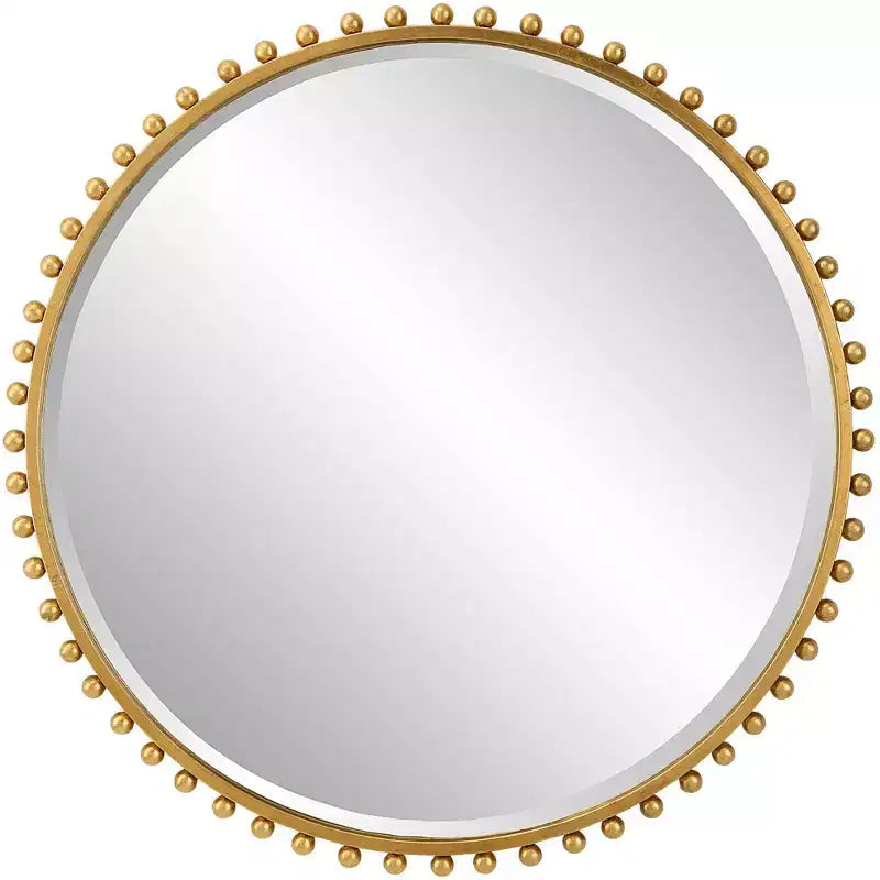 Uttermost Round Vanity Decorative Wall Mirror Modern Beveled Gold Leaf Iron Frame 32 Wide for Bathroom Bedroom Living Room Home