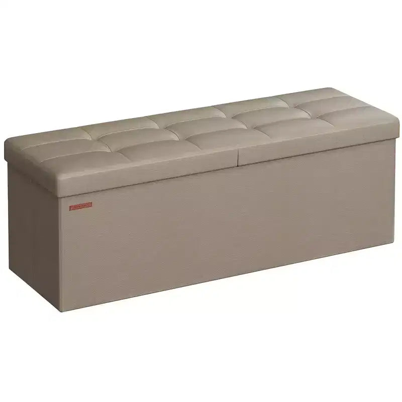 SONGMICS 43 Storage Ottoman Bench Folding Leather Ottoman Storage Footrest Hold up to 660lb