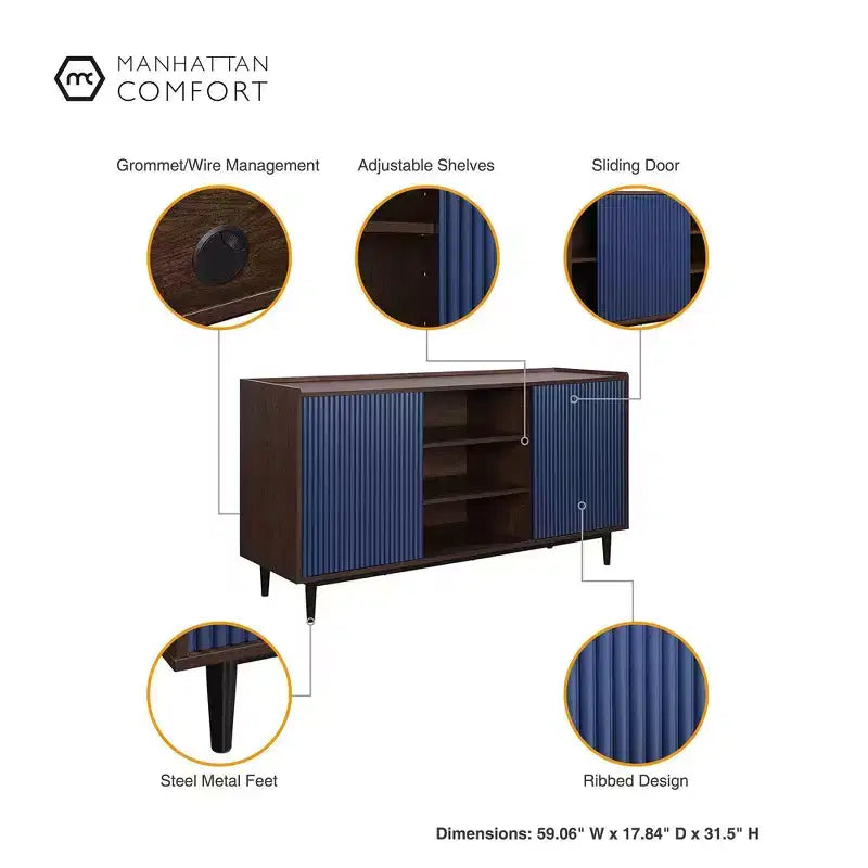 Duane 59.05 Madia Moderna a 7 Ripiani con Lati a Coste - Manhattan Comfort