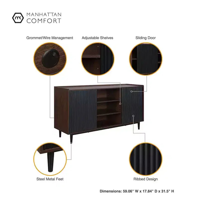 Duane 59.05 Madia Moderna a 7 Ripiani con Lati a Coste - Manhattan Comfort